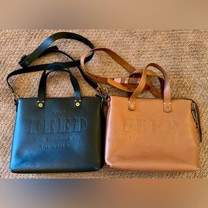 Feed Eleanor Crossbody leather bag with zipper. Black & Russet - Discontinued